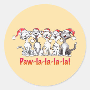 Sticker Rond Chats de Noël chantant avec des chapeaux de Père N