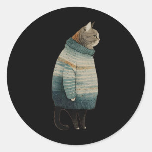Sticker Rond Chats de Noël Fun Kitts Animaux Gris Gris Chat En