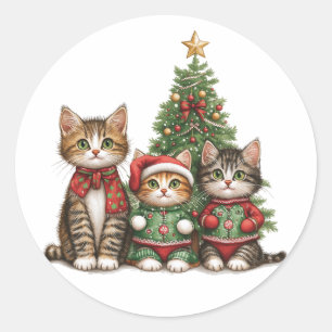 Sticker Rond Chats de Noël mignons