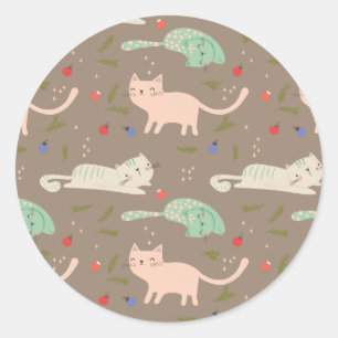 Sticker Rond Chats de Noël mignons