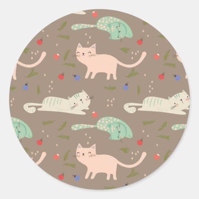 Sticker Rond Chats de Noël mignons (Devant)