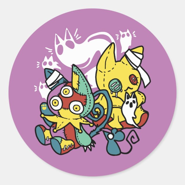 Sticker Rond Chats déplaisants Halloween Art : Paw-sitly Fright (Devant)