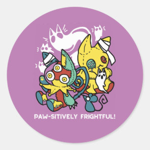 Sticker Rond Chats déplaisants Halloween Art : Paw-sitly Fright