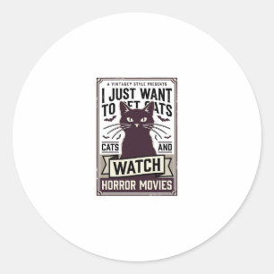 Sticker Rond Chats domestiques regardent des films d'horreur Co