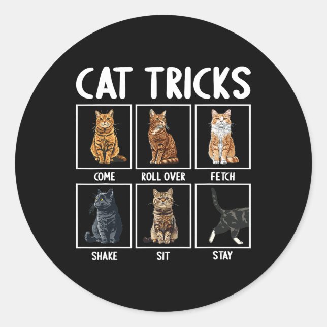 Sticker Rond Chats Drôle Chat Tricks (Devant)