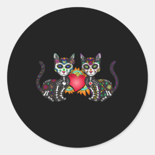 Sticker Rond Chats Duo Cute Chats Mexique Sugar Crâne