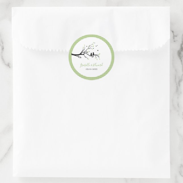 Sticker Rond Chats en amour Vert & Blanc En vichy Noms de Motif (Sac)