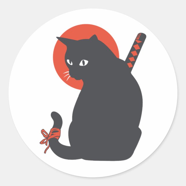 Sticker Rond Chats en guerrier Samurai - Choisir la couleur arr (Devant)