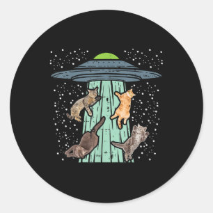Sticker Rond Chats Enlevés Par Ufo Amusant Alien Space Lover Ho