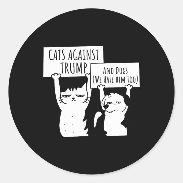 Sticker Rond Chats Et Chiens Contre Trump (Devant)