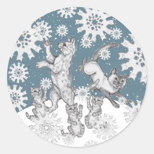 Sticker Rond Chats et flocons de neige uniques Noël de neige h