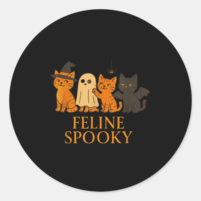 Sticker Rond Chats félins effrayants Halloween sorcière fantôme (Devant)