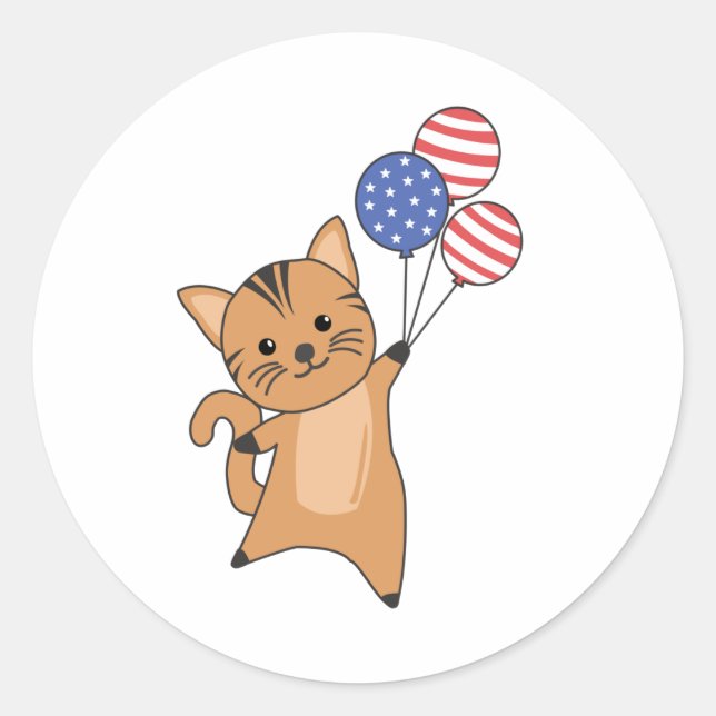 Sticker Rond Chats Funny Chat 4 juillet drapeau américain (Devant)