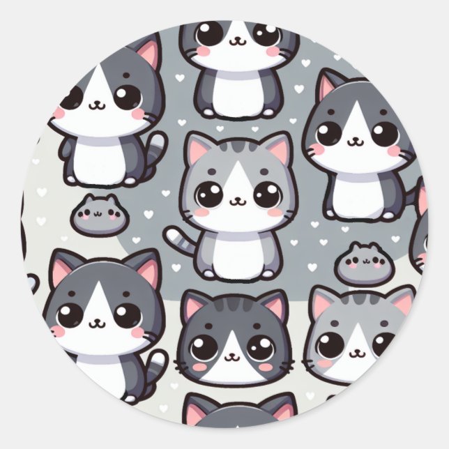 Sticker Rond Chats gris Tuxedo (Devant)