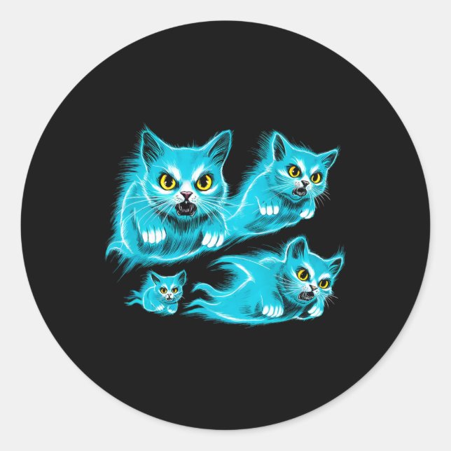 Sticker Rond Chats Halloween Funny Flying Ghost Tee (Devant)
