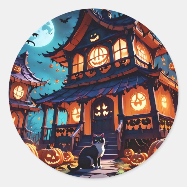 Sticker Rond Chats Haunted Fun House (Devant)