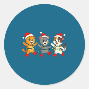 Sticker Rond Chats Kawaii Chapeau de Père Noël Lumières Danseus