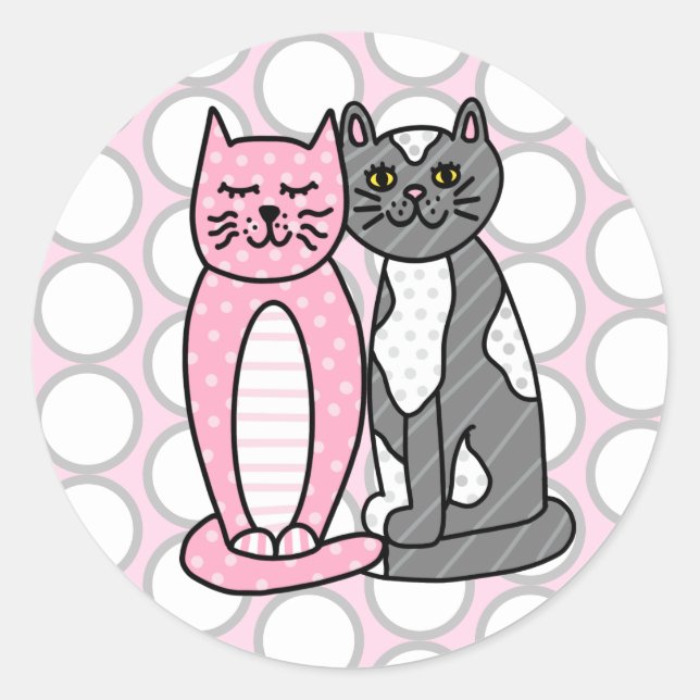 Sticker Rond Chats Kitty Roses et Grey Cute Cute (Devant)