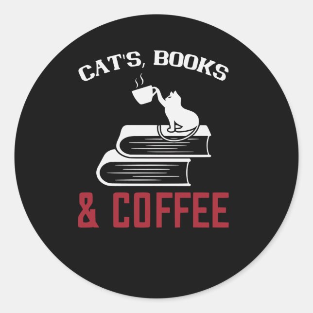Sticker Rond Chats Livres & Café (Devant)