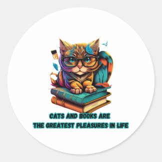 Sticker Rond Chats livres vie plaisir félin ami littérature