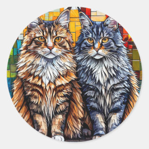 Sticker Rond Chats Maine Coon Cadeau pour amateur de chats dodu