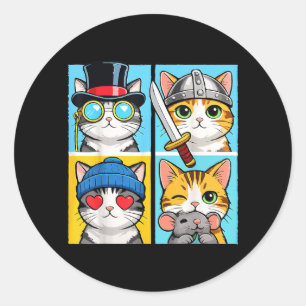 Sticker Rond Chats Mignons Bloc De Couleurs Portrait De Chat Dr