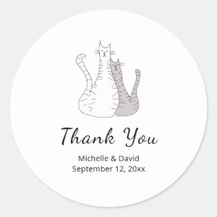Sticker Rond Chats mignons Dessin Merci Mariage simple