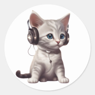 Sticker Rond chats mignons et drôles portant des vêtements