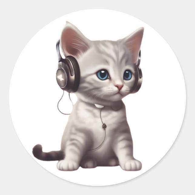 Sticker Rond chats mignons et drôles portant des vêtements (Devant)