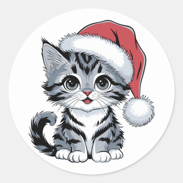 Sticker Rond chats mignons noël (Devant)