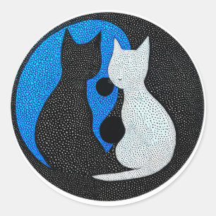 Sticker Rond 🐾 Chats Noir & Blanc Harmonie yin yang💙