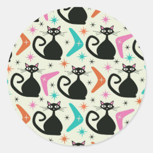 Sticker Rond Chats noirs atomiques de milieu de siècle avec boo