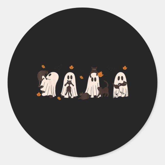 Sticker Rond Chats noirs en chat fantôme mignon Halloween (Devant)