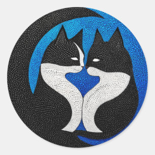 Sticker Rond Chats noirs et blancs