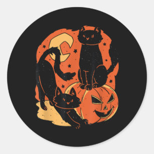 Sticker Rond Chats noirs et citrouille effrayants d'Halloween v