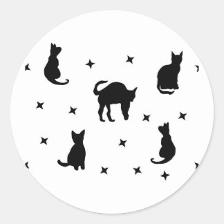 Sticker Rond Chats noirs et étoiles Halloween