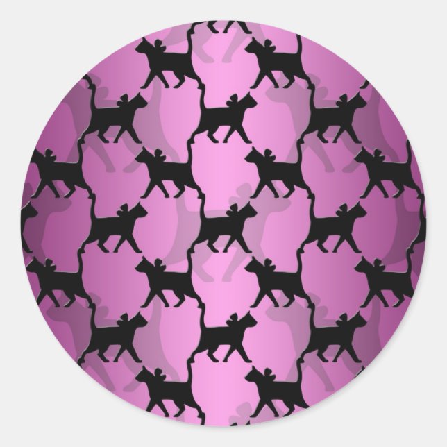 Sticker Rond Chats noirs sur PInk (Devant)