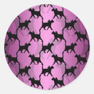 Sticker Rond Chats noirs sur rose