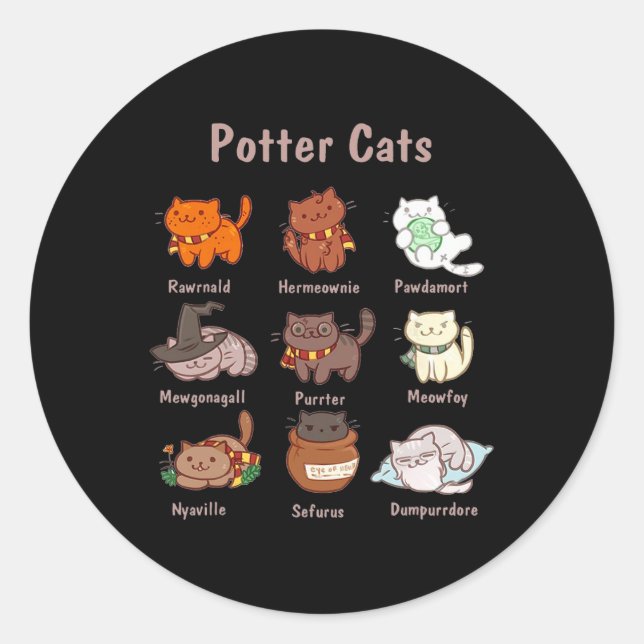 Sticker Rond Chats Potter Pour Amoureux de les chats (Devant)