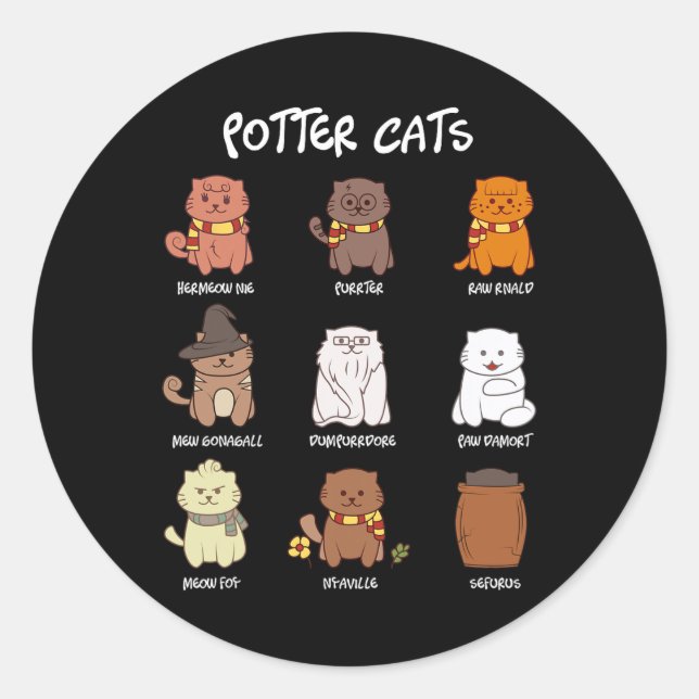 Sticker Rond Chats Potter Pour Amoureux des chats (Devant)