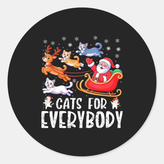 Sticker Rond Chats pour tout le monde Noël Chat drôle Xmas Homm (Devant)