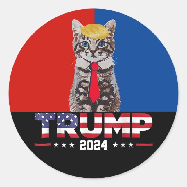Sticker Rond Chats Pour Trump 2024 | Vance Trump Red Blue (Devant)