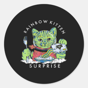 Sticker Rond Chats Rainbow Kitten Surprise mignonne Manger Retr