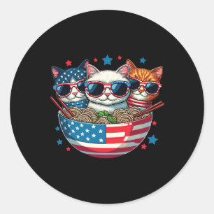 Sticker Rond Chats Ramen Anime Drapeau Américain Usa Funny 4th 
