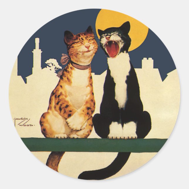 Sticker Rond Chats rétro chantant, Animaux drôles et idiots (Devant)