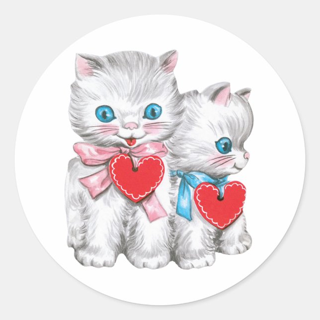 Sticker Rond Chats rétro de la Saint-Valentin, chaton mignon vi (Devant)