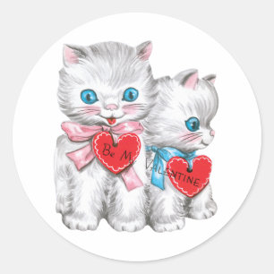 Sticker Rond Chats Rétro de la Saint-Valentin, Chatons Fluffy V