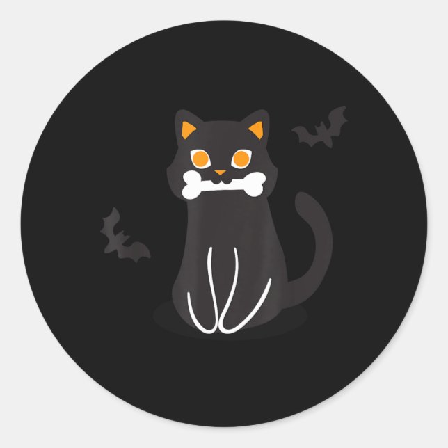 Sticker Rond Chats squelette de chat noir Halloween (Devant)