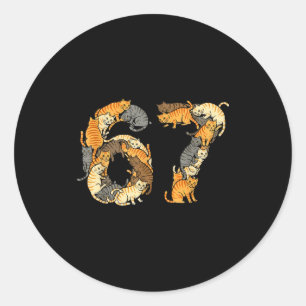 Sticker Rond Chats tigrés drôles 6 7 Mème Six Sept Amour Chat d