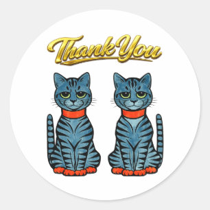 Sticker Rond Chats Tigres Gris Bleu de Style Deco Vintage Merci
